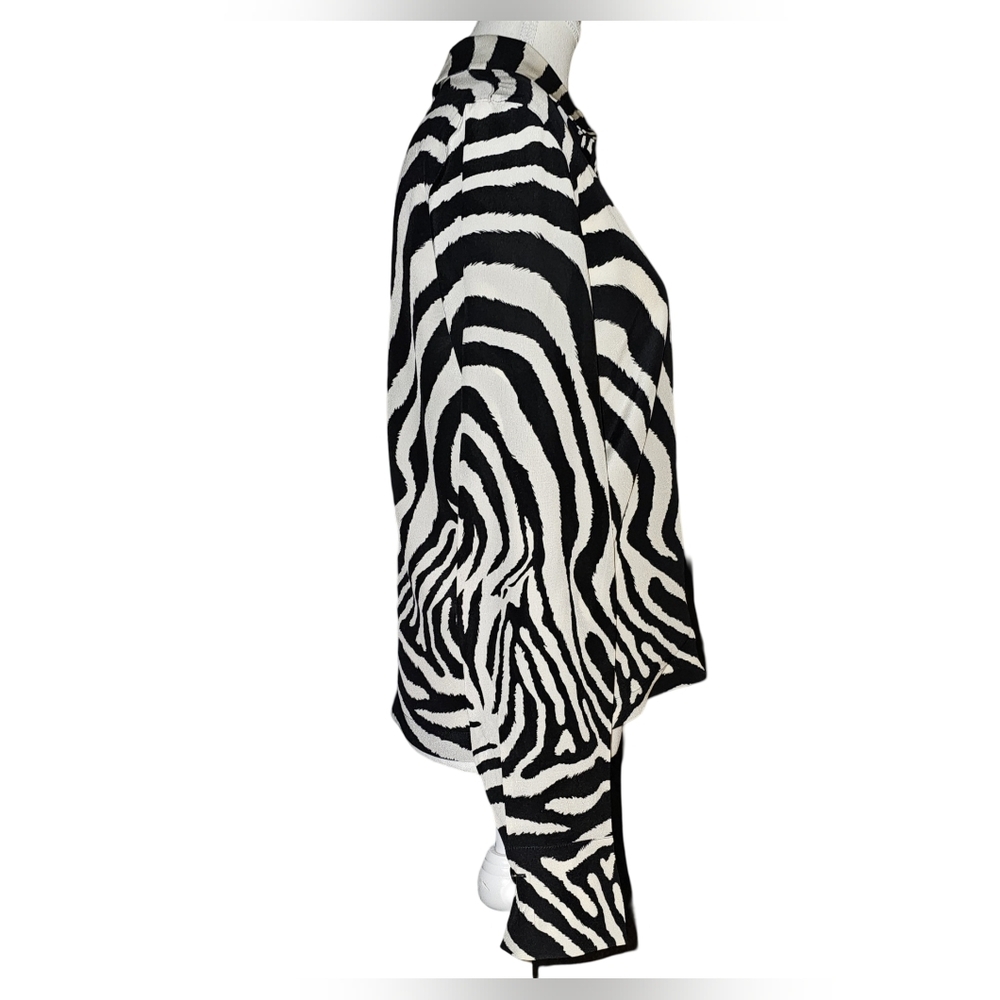 Laurel Silk Zebra Print Blouse Vintage Y2K Black Ivory Button Front EU 34 - Picture 3 of 15